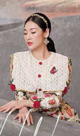 FLOWER EMBROIDERY THREADWORK MINI DRESS