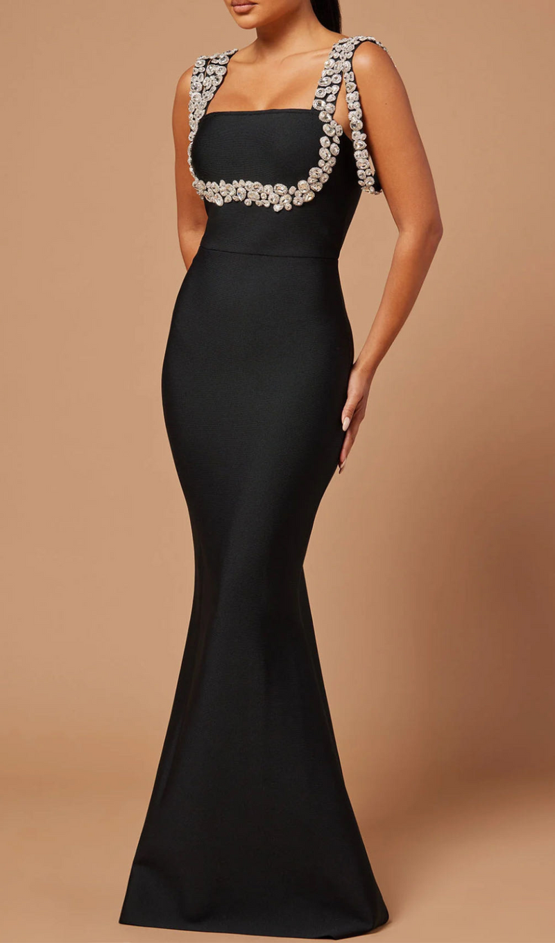 Masie crystal embellished Bandage Gown in Black