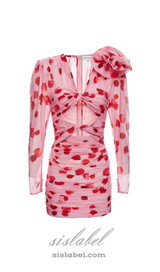 PETAL PRINT CUTOUT MINI DRESS IN PINK