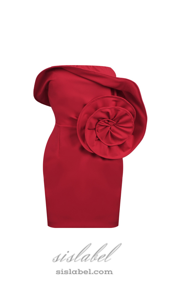 Sculptural rose mini dress in red