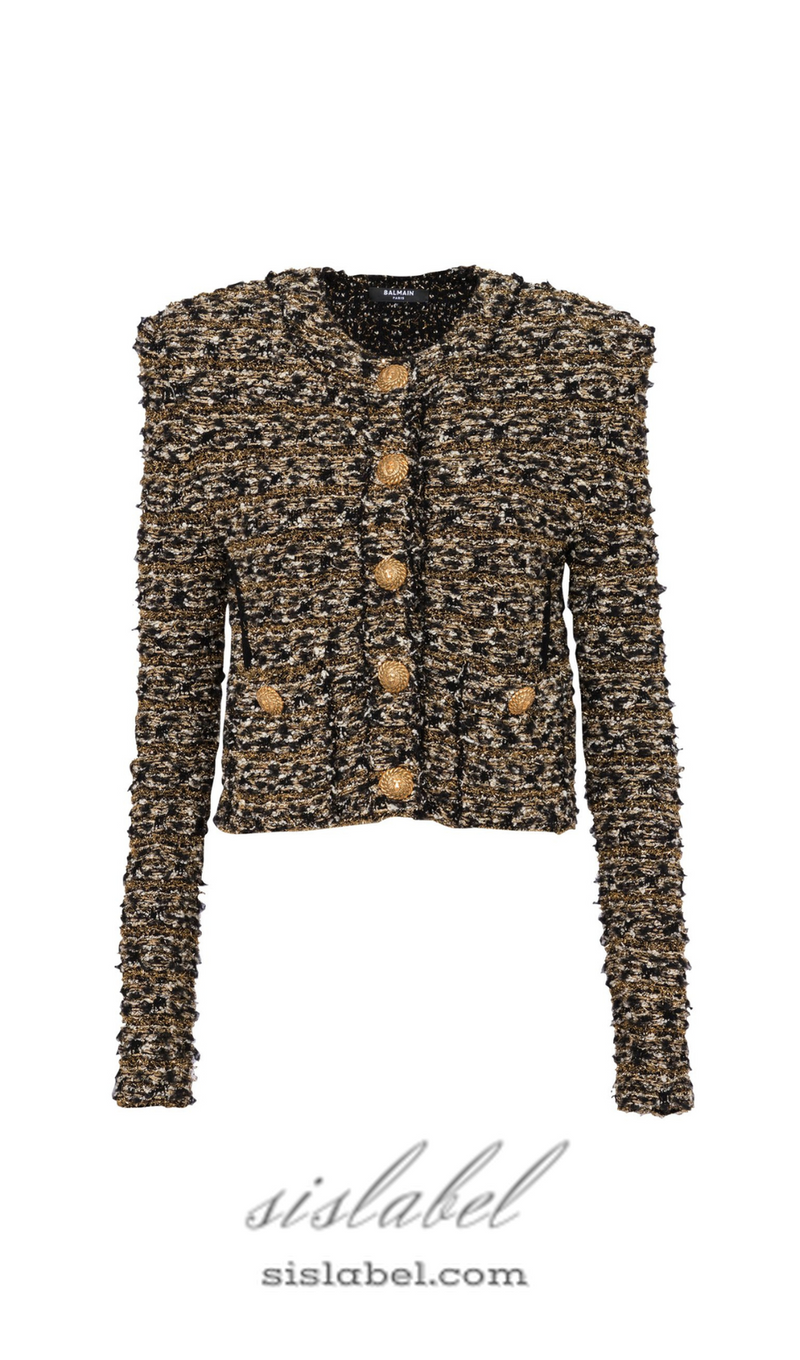 Cropped lurex tweed jacket in gold