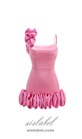 ANDREA PINK FLOWER TRIM STRAP MINI DRESS