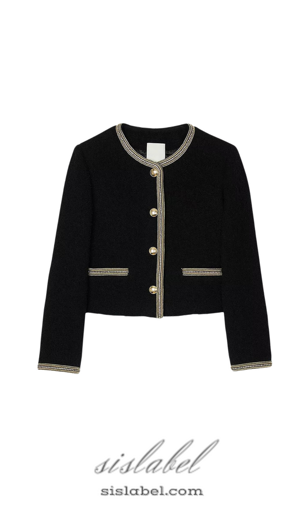 trim wool and cotton-blend jacket in noir