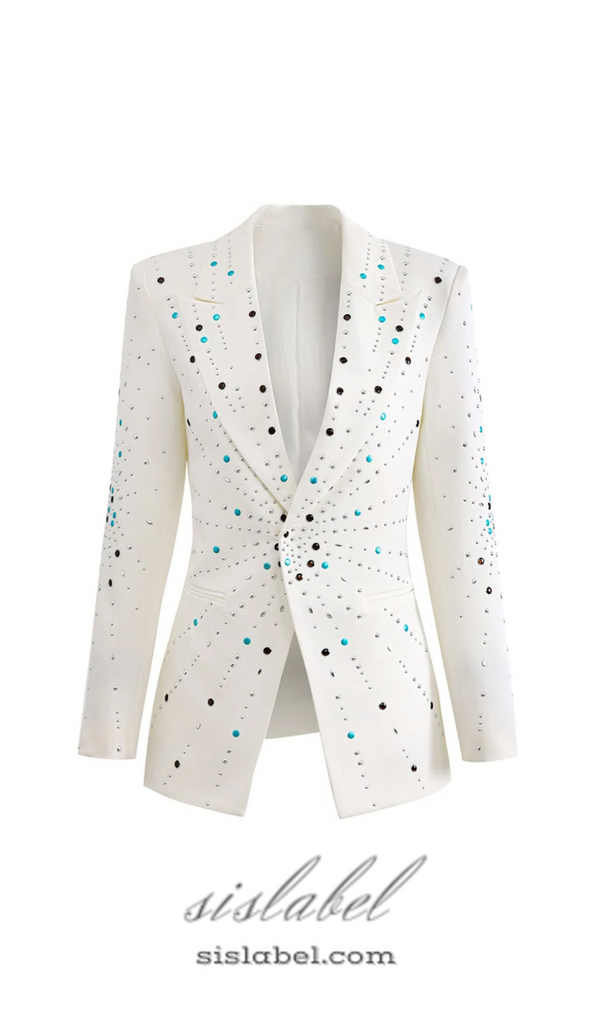 GLADYS WHITE PEAK LAPEL BLAZER WITH BEADINGS