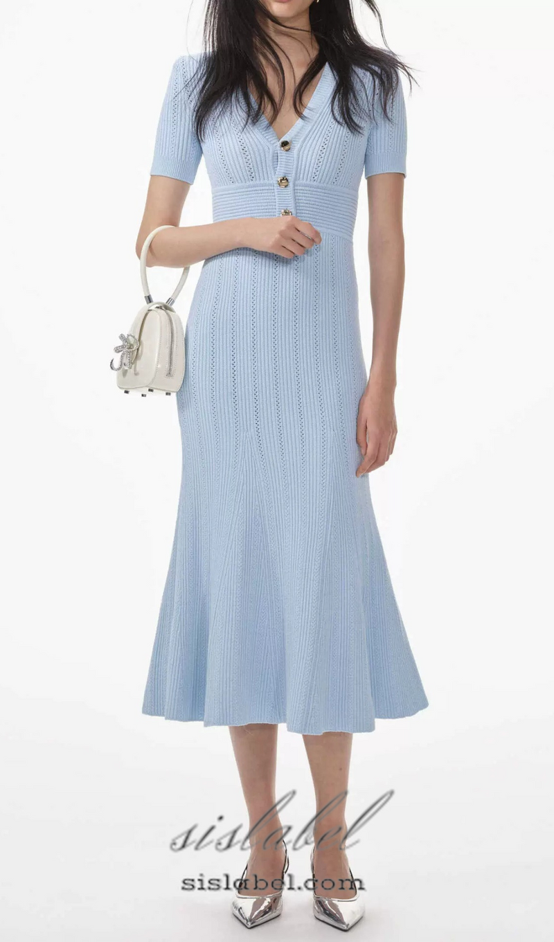 DOLORES POINTELLE MIDI DRESS IN LIGHT BLUE