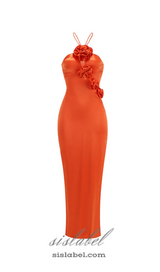 VERNA ORANGE 3D FLOWER DETAILED CUTOUT MAXI DRESS