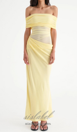 Reanko Off Shoulder Ruched Mesh Maxi Dress - Yellow