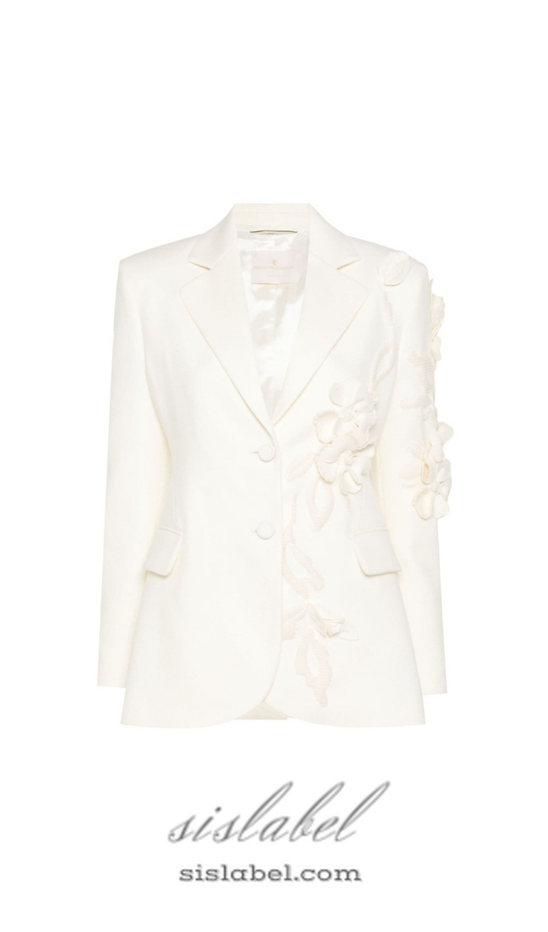 ELIZABETH WHITE FLORAL APPLIQUÉ BLAZER