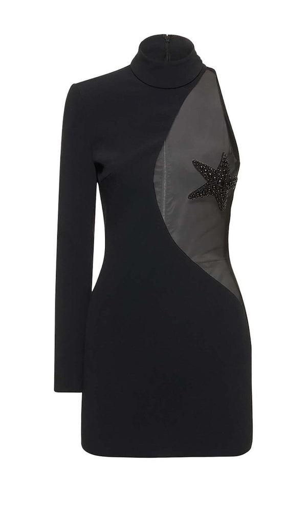 STARFISH EMBELLISHED MINI DRESS IN BLACK