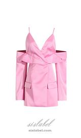 Plunge Draped Satin Blazer in pink