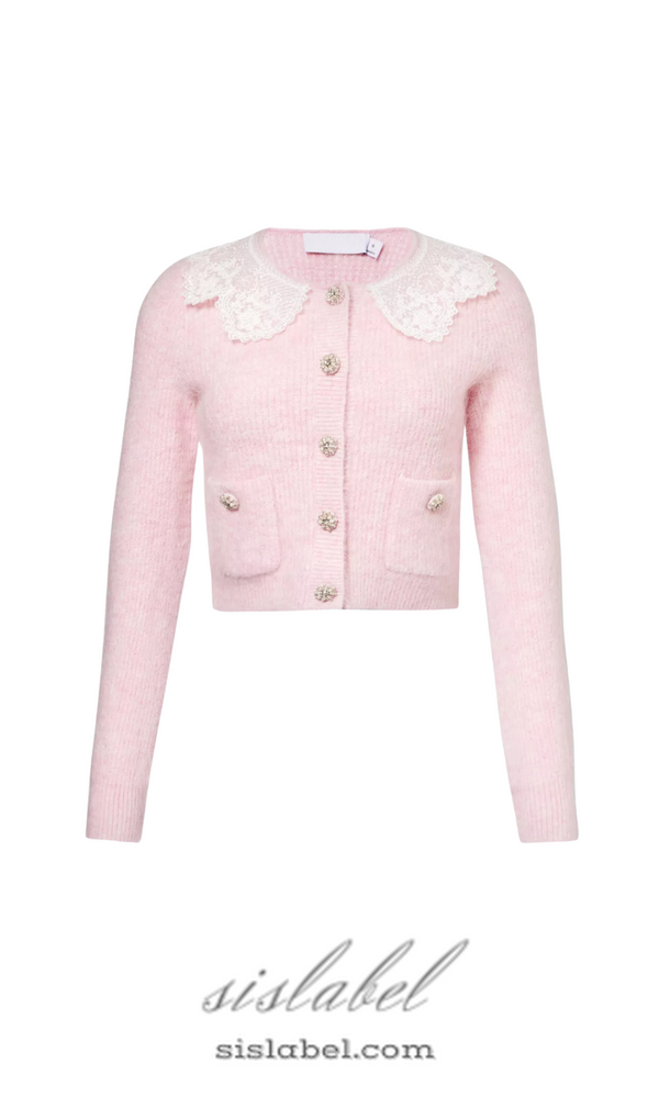 Fluffy ribbed-knit stretch-woven blend cardigan in pink