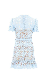 LIGHT BLUE LACE PEPLUM MINI DRESS