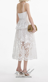 EVELYN CUT OUT LACE LAYERING MIDI DRESS IN WHITE