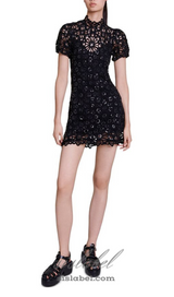 TRISTA BLACK HIGH COLLAR CUTOUT LACE MINI DRESS