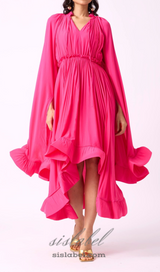 RUFFLE TRIM MAXI DRESS IN ROSE RED