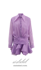 EMBER RUCHED RUFFLE MINI DRESS IN PURPLE