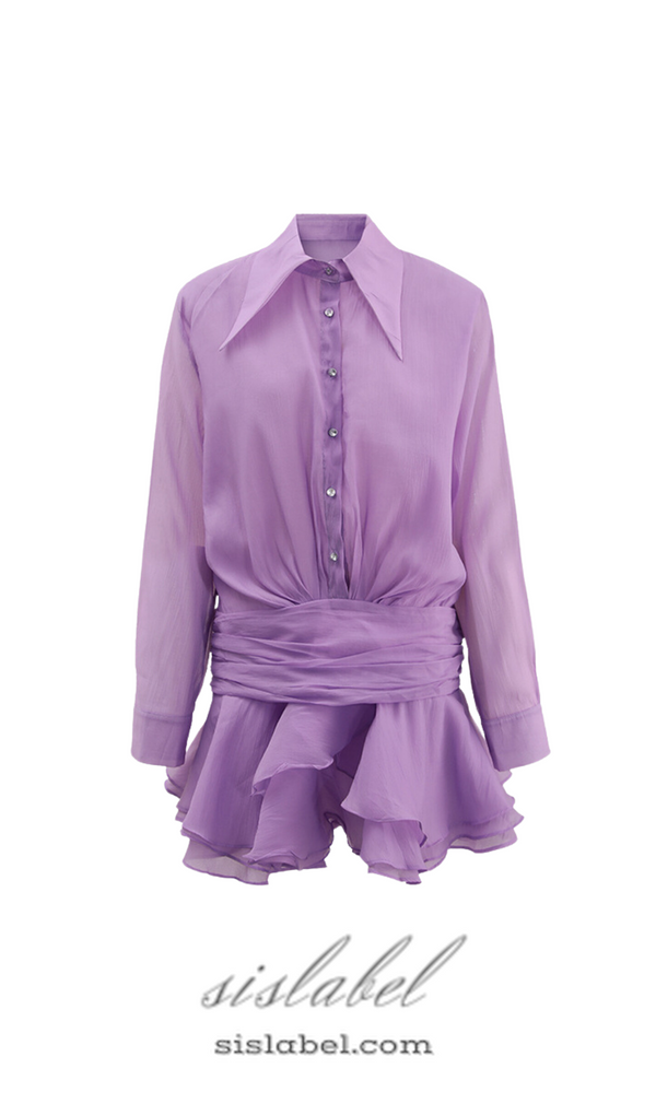 EMBER RUCHED RUFFLE MINI DRESS IN PURPLE