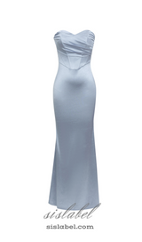 YEDDA GREY RUCHED BODYCON STRAPLESS MAXI DRESS