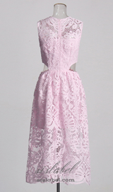 FANNY CUT-OUT LACE EMBROIDERY MIDI DRESS IN PINK