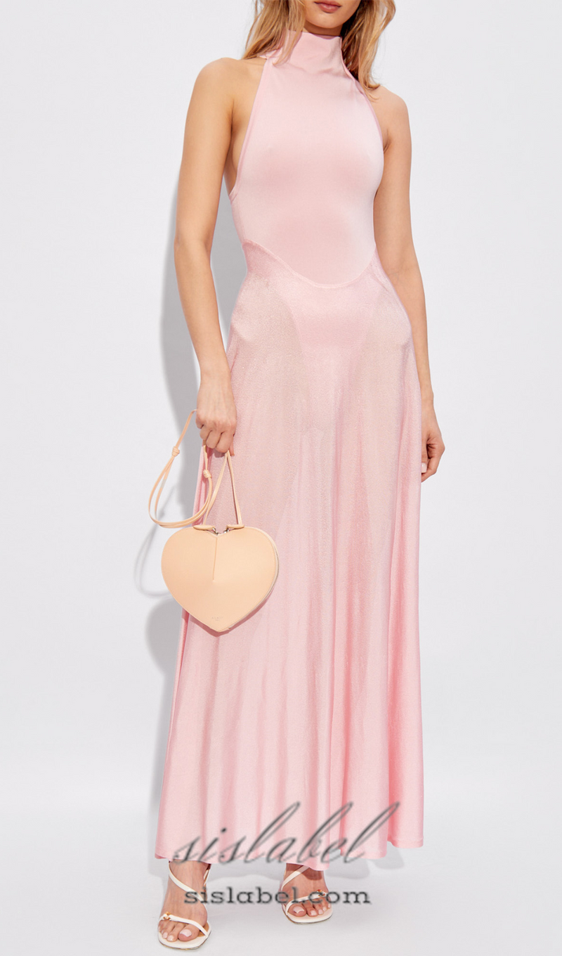 WINNI PINK TURTLENECK SLEEVELESS BACKLESS MAXI DRESS