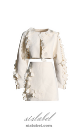 ESTHER WHITE 3D FLORAL LONG SLEEVE TOP MINI SKIRT SET