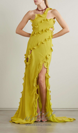 TABITHA YELLOW ONE-SHOULDER ASYMMETRIC CUTOUT GOWN