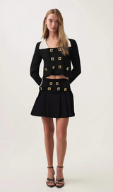 Hermine contrast-color jacket & skirt matching set