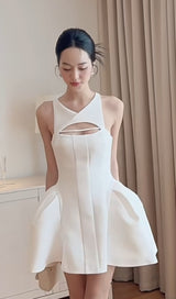 CUT-OUT SLEEVELESS CORSET MINI DRESS IN WHITE