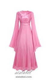 MANDY SLIT SLEEVE RUCHED MAXI DRESS IN ROSE PINK