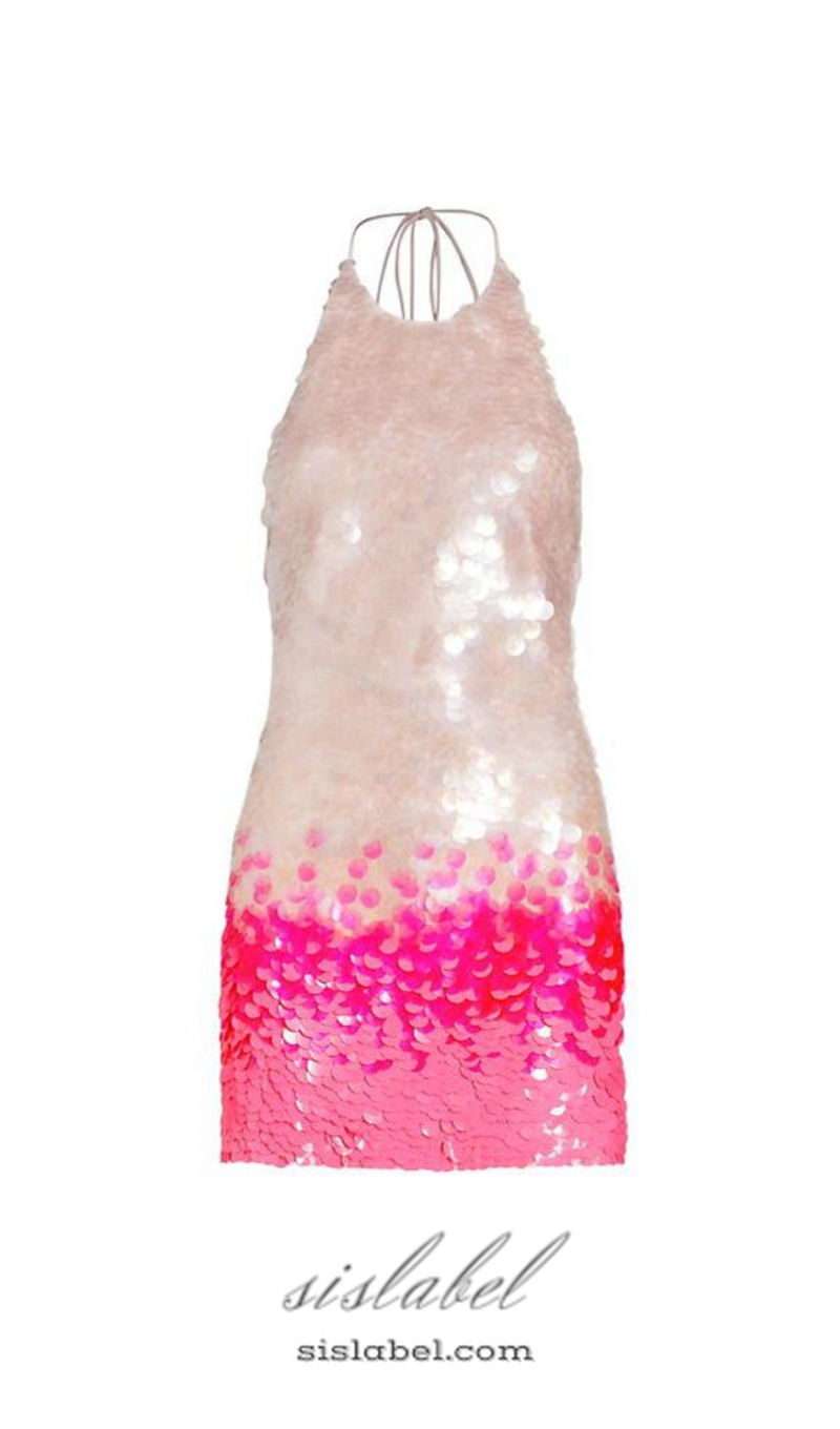 GISELLE PINK HALTER GRADIENT SEQUINS MINI DRESS