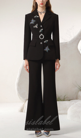 OCTAVIA BUTTERFLY EMBELLISH BLACK JACKET PANTS SUIT