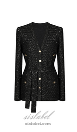 sequin knit v-neck cardigan in black