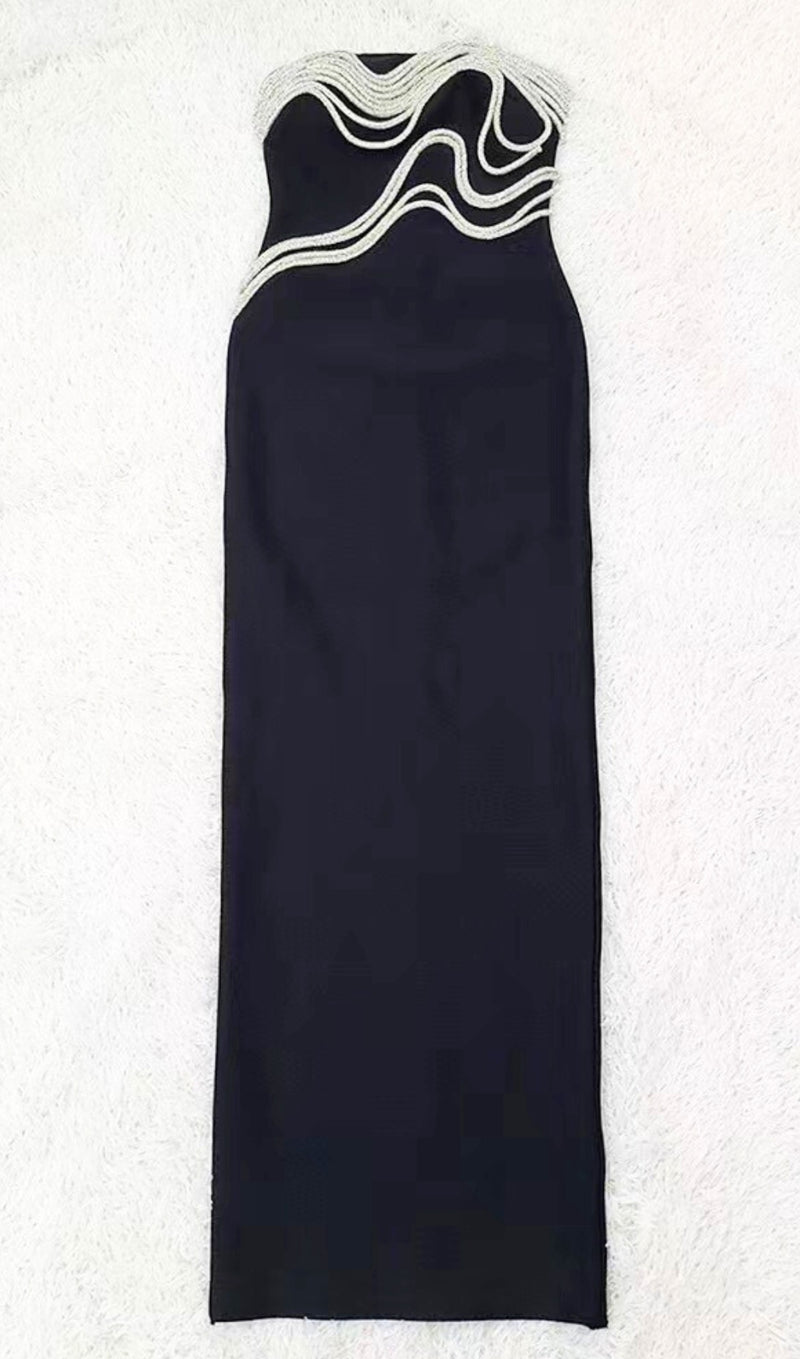 ROBE MAXI ORNÉE DE CRISTAL EN NOIR 