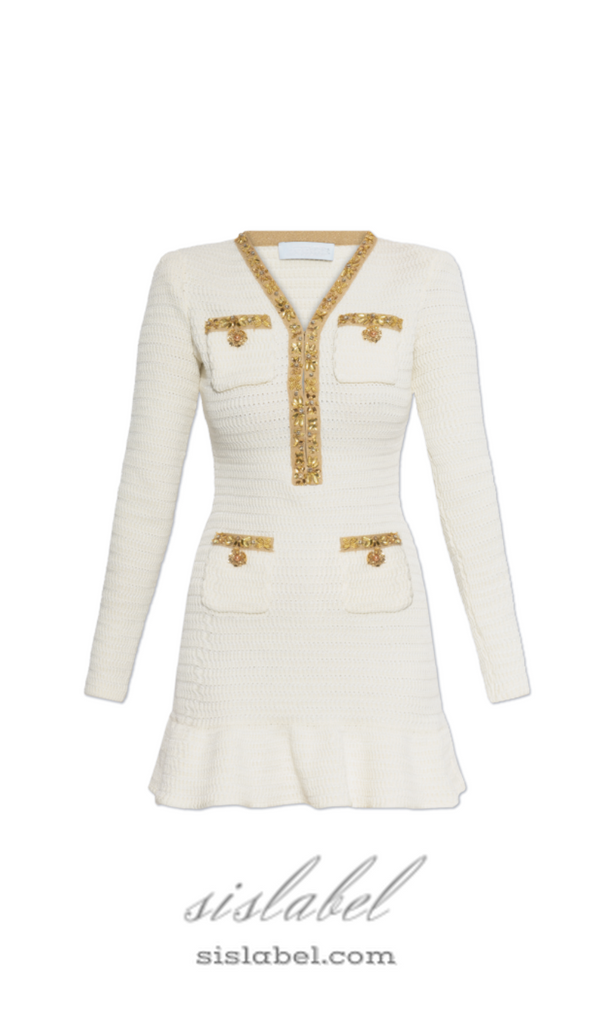 cream lurex knit mini dress