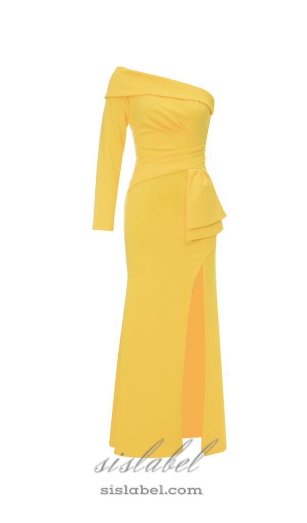 Brook off-shoulder bodycon midi dress in yellow