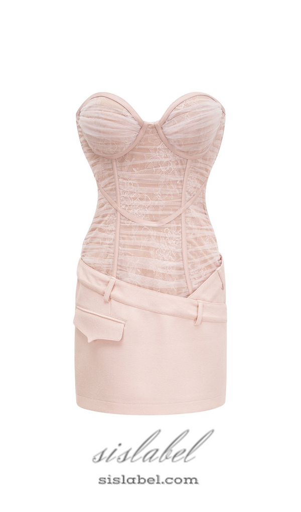 BELT LOOPS MESH MINI DRESS IN PINK