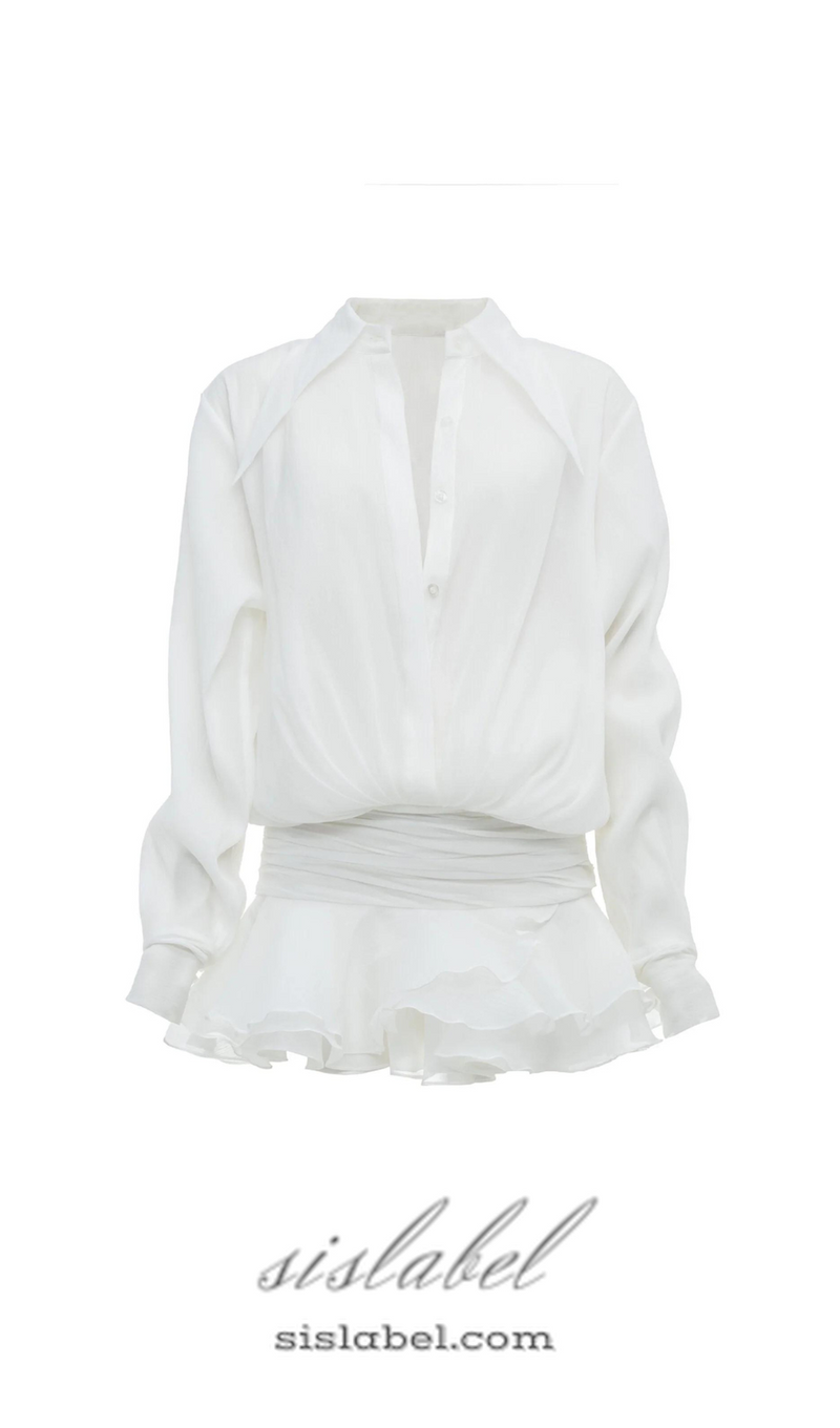 EMBER RUCHED RUFFLE MINI DRESS IN WHITE