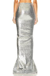 SEQUIN SLIT TWO-PIECE SUIT IN METALLIC SILVER