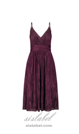 v-neckline cocktail midi dress in bordeaux