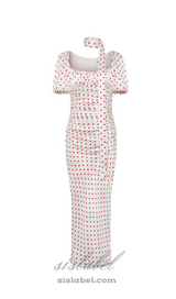 Red Polka Dot Bubble Sleeve midi Dress