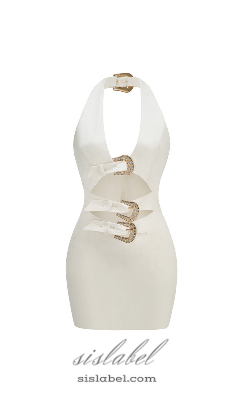 ARABELA BUCKLED MINI DRESS IN WHITE