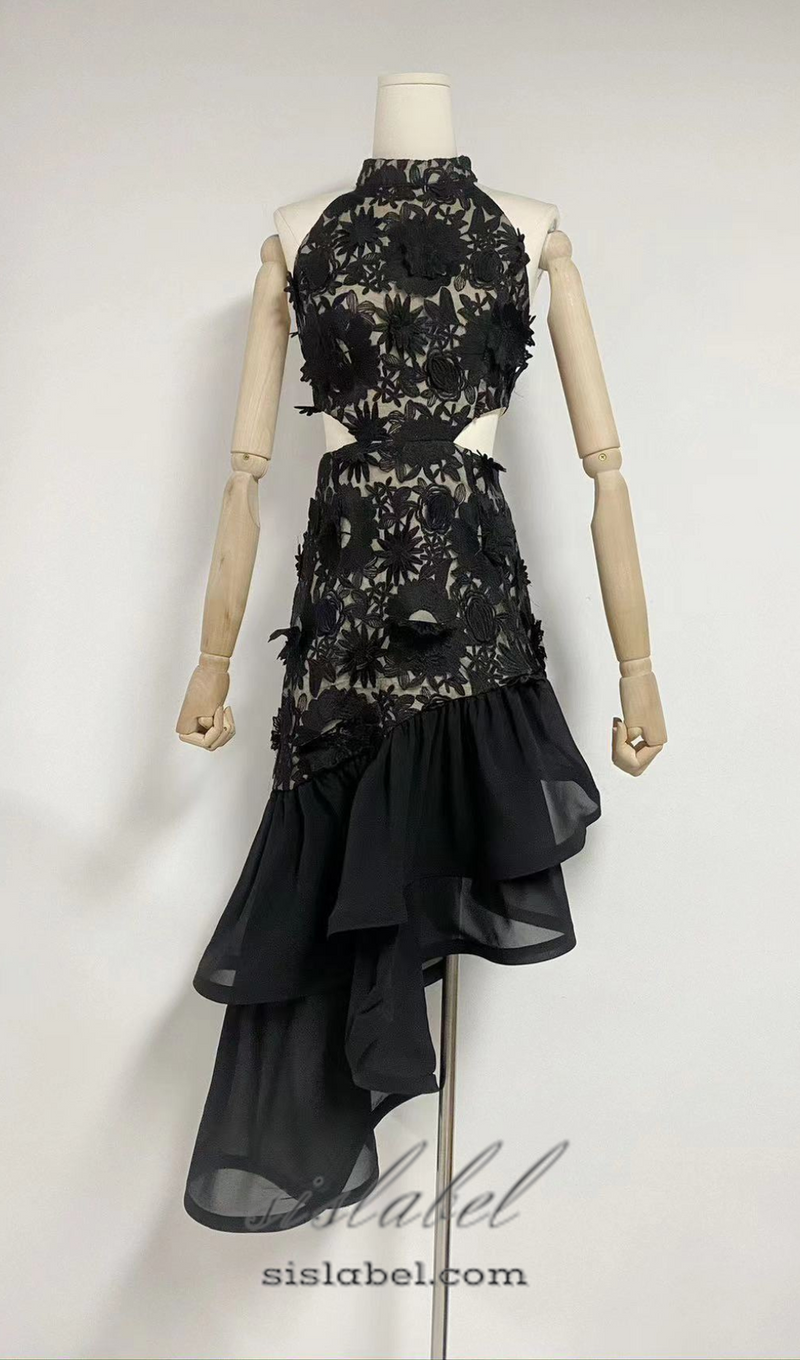 MADGE FLOWER EMBELLLISHED CUT OUT MAXI DRESS IN BLACK