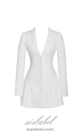 Beulah Pleate Blazer Mini Dress in White