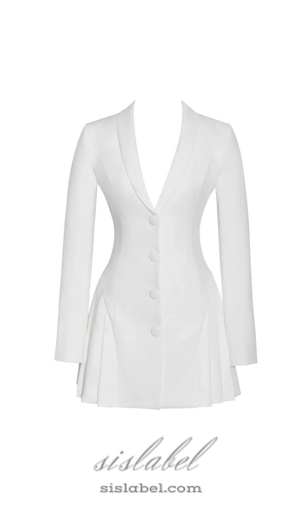 Beulah Pleate Blazer Mini Dress in White