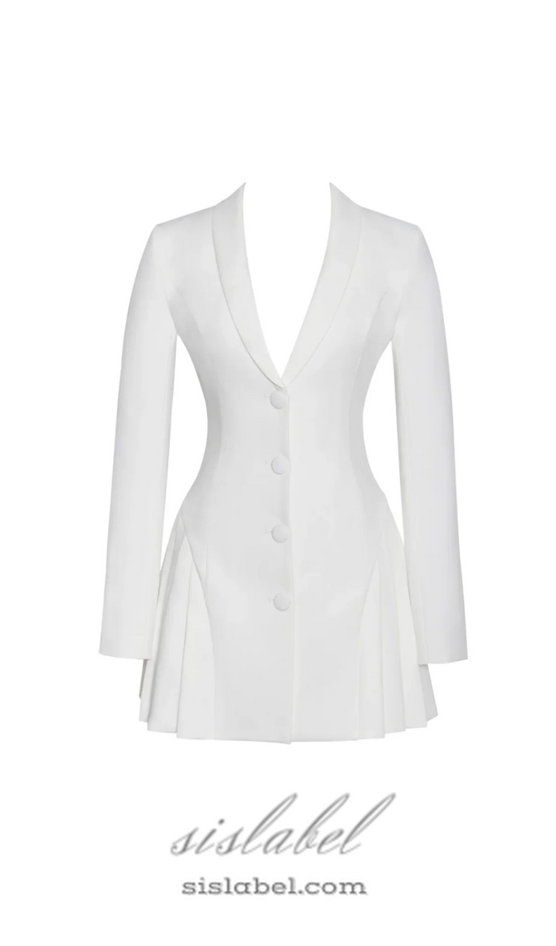 Beulah Pleate Blazer Mini Dress in White