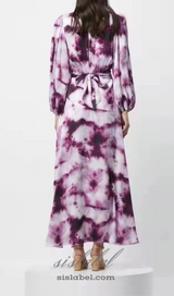 SUSANNA FUCHSIA BELTED TIE-DYED SATIN MAXI DRESS