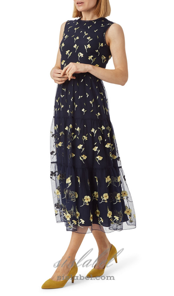 Bethany floral print midi Dress in black