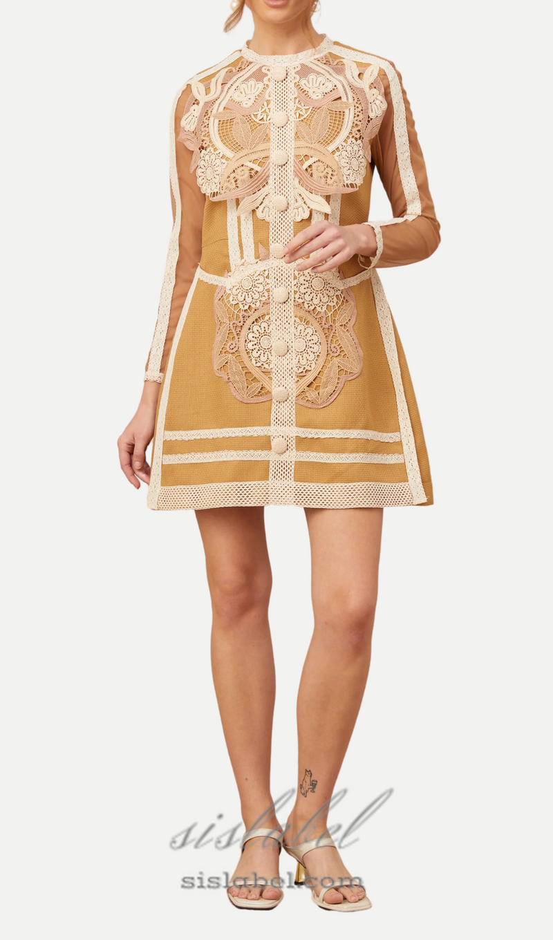 hollow lace peplum mini dress in yellow