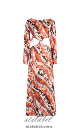 CATHERINE PRINTED CUT-OUT MAXI DRESS IN ORANGE