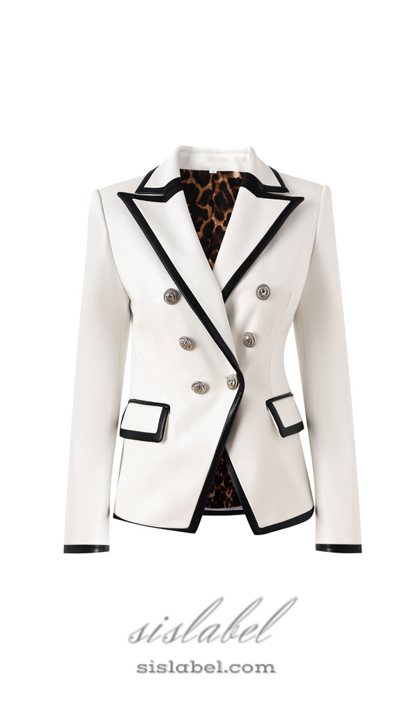 Pu Leather Rhinestone Bottom Blazer in white